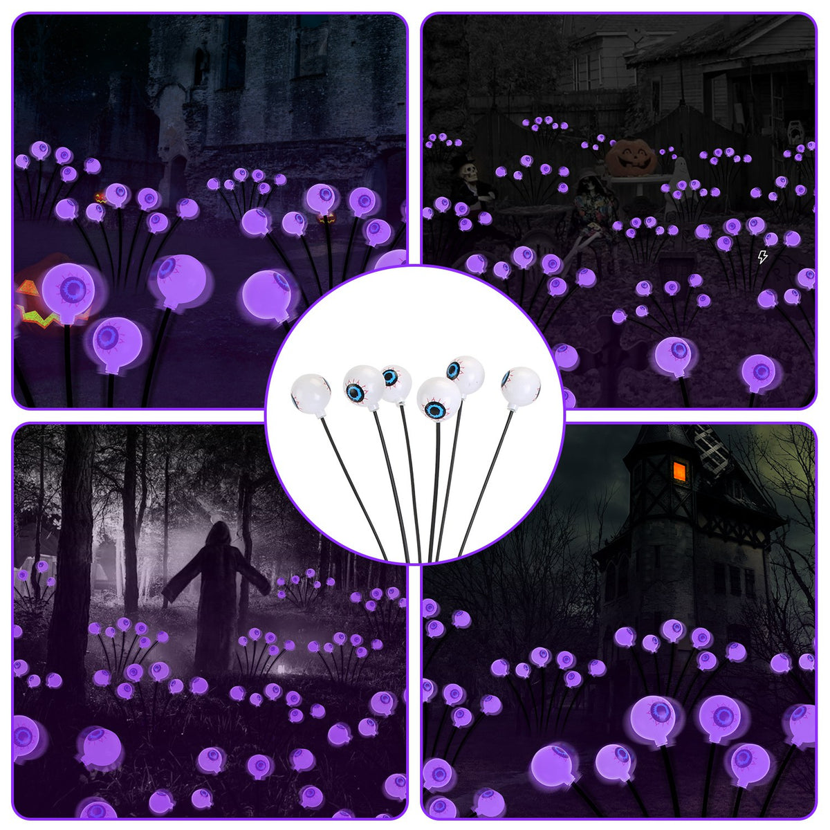 Two-pack of solar scary eyeball Halloween path lights with stakes