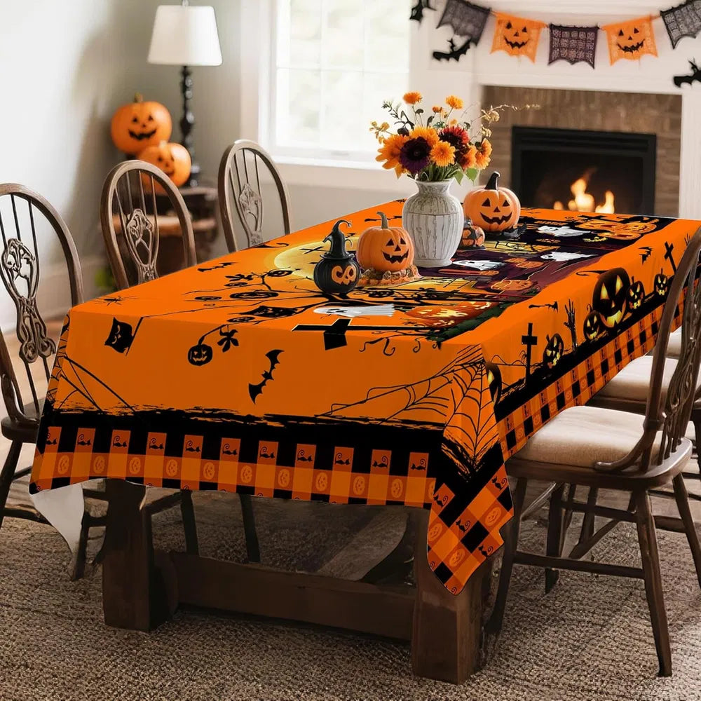 Halloween tablecloth folded to show the full printed pattern