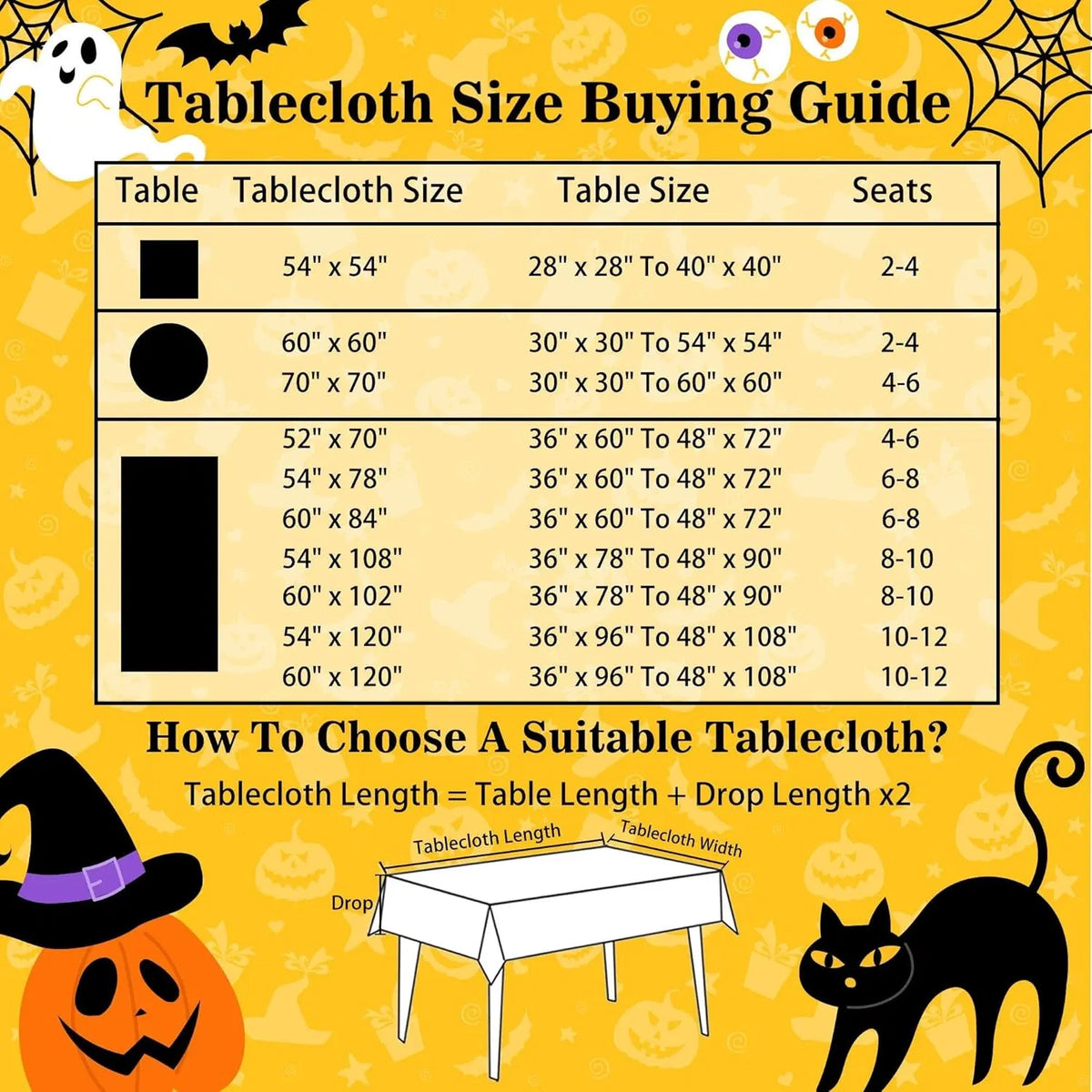 Rectangular pumpkin tablecloth set for a Halloween party