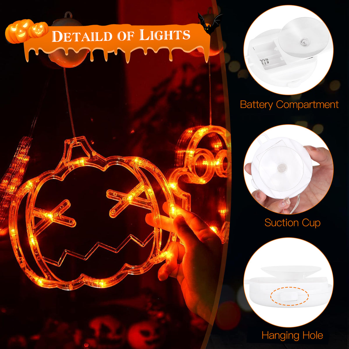 Spider shaped Halloween window light with suction cup attached
