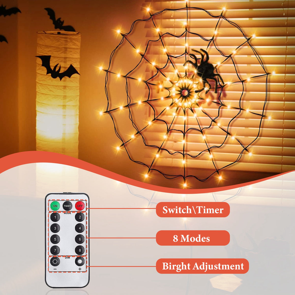 Spider web light shown in several of its lighting modes