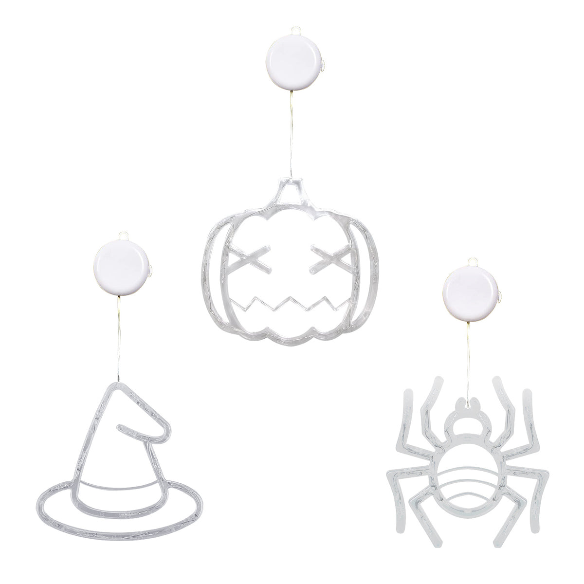 Three-pack Halloween window light set with mounting hardware