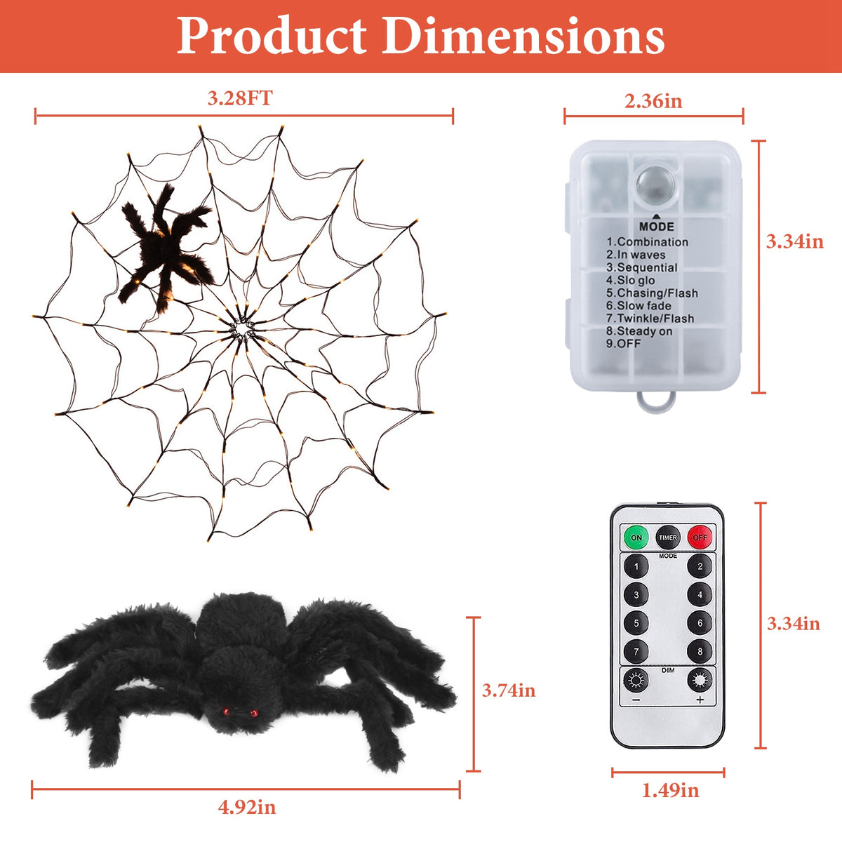 Purple lit LED spider web light mounted above a front door