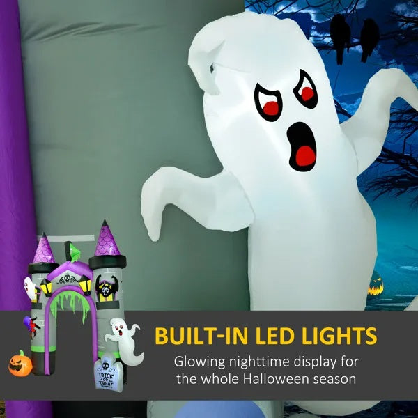 Scale comparison of the inflatable Halloween archway with people walking through