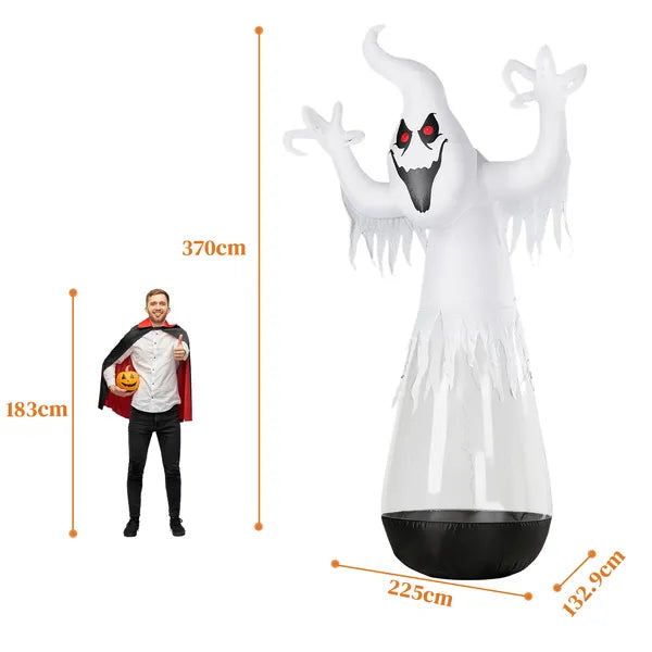 Giant inflatable Halloween ghost with glowing LED eyes