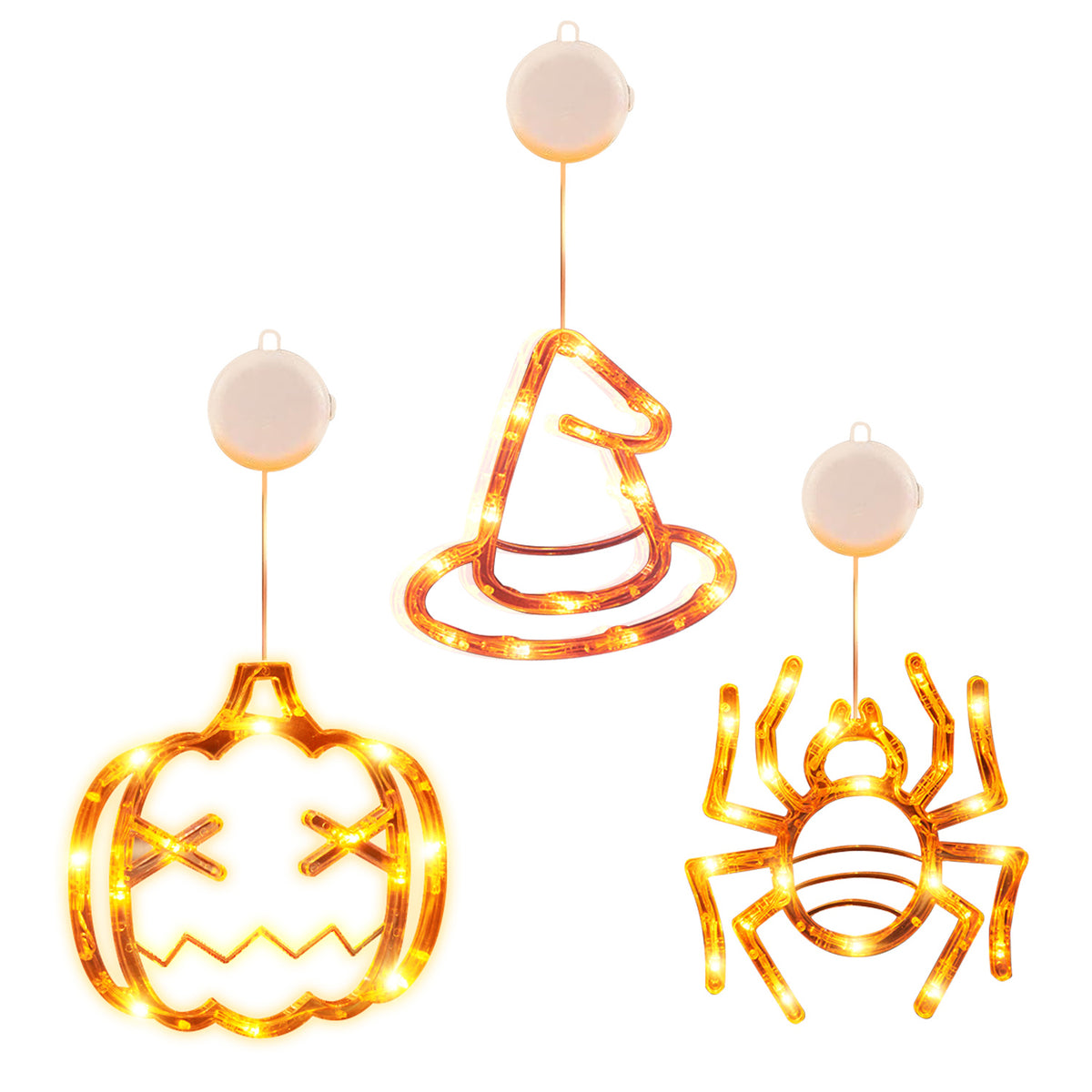 Dimensions of the spider, witch hat and pumpkin window lights