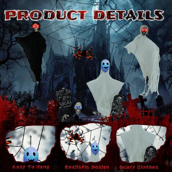 Halloween yard haunt kit arranged across a front patio